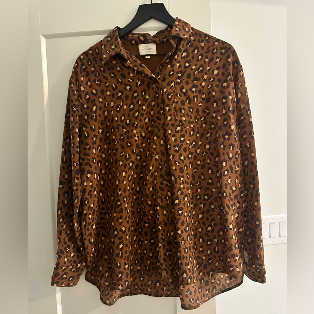 Sezane Brown Leopard Button Down Shirt
